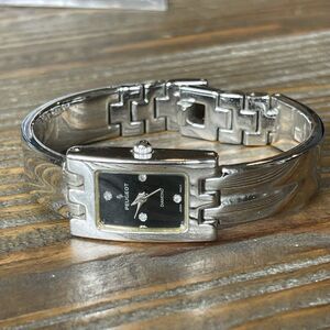 Peugeot Watch Silver Tone Cuff Wristwatch Diamond, japan mvt, Dead Battery USED